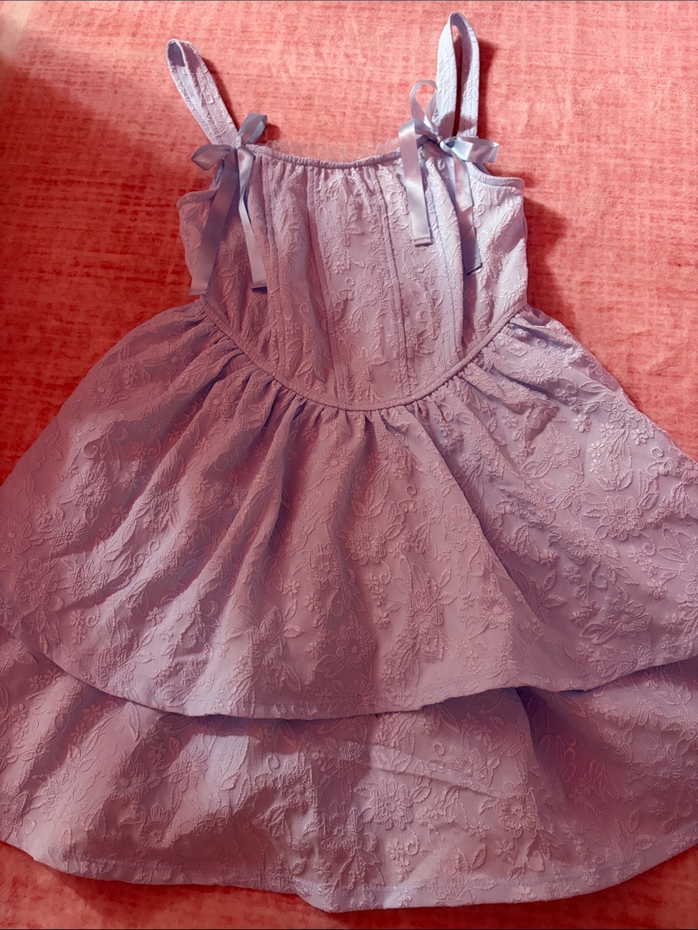 Trixxi Tiered Floral Lace Sundress with Bow Straps
